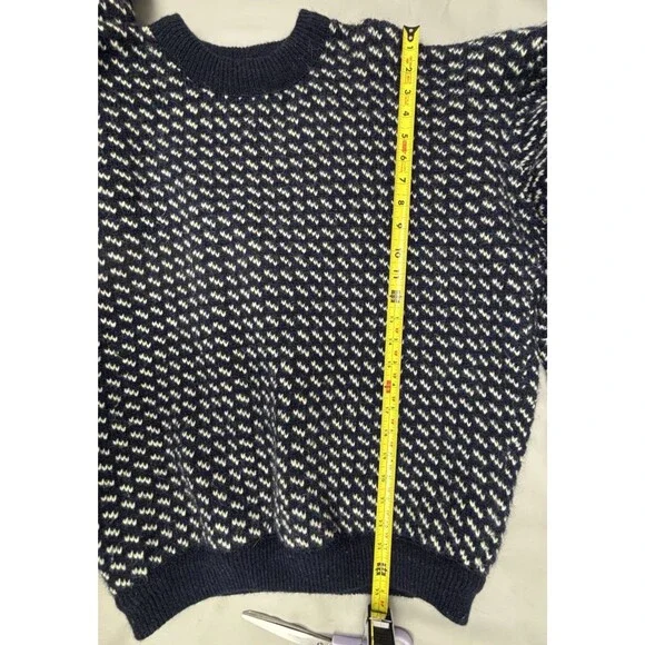 Vintage LL Bean Norwegian Birdseye Fair Isle Fisherman Wool Sweater Size L Blue - Picture 5 of 13